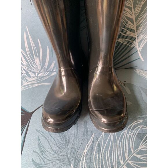 Hunter original kids Gloss Tall Black Rubber Rain Boots F 5 M 4 - Picture 5 of 11
